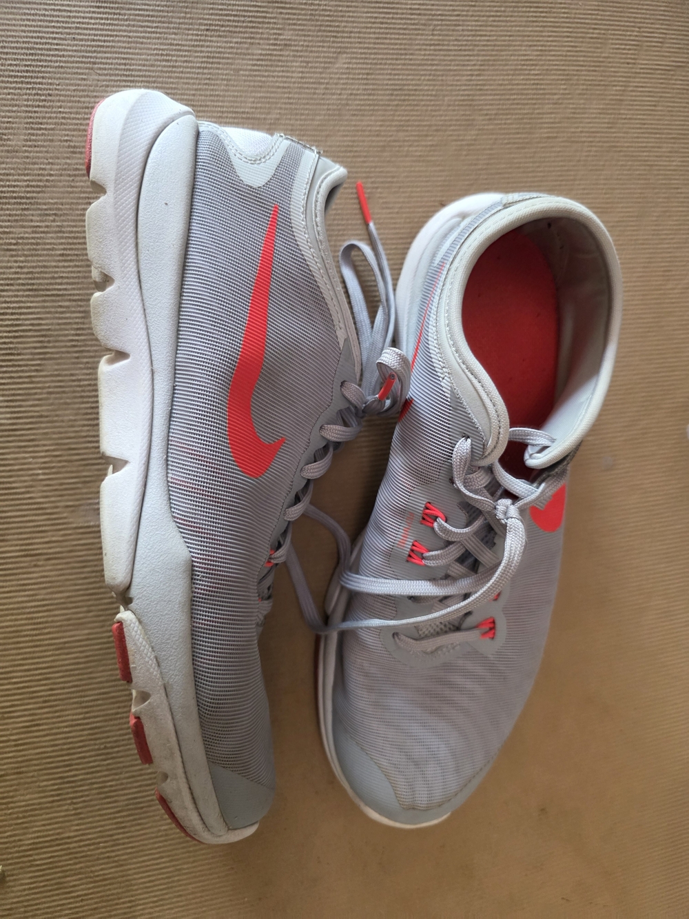 Nike Gray Athletic Sneakers with Pink Swoosh
